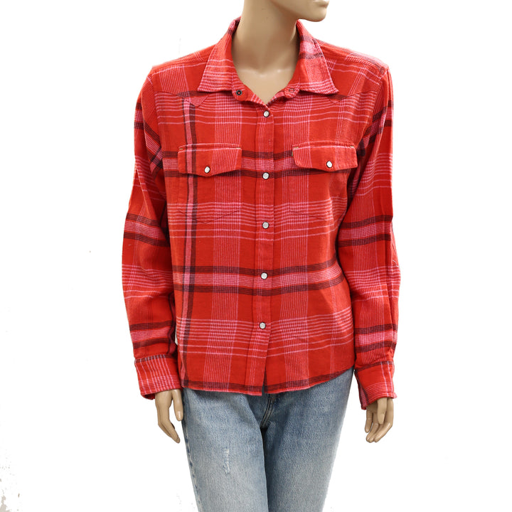Kerri Rosenthal Pia Western Flannel Plaid Shirt Top