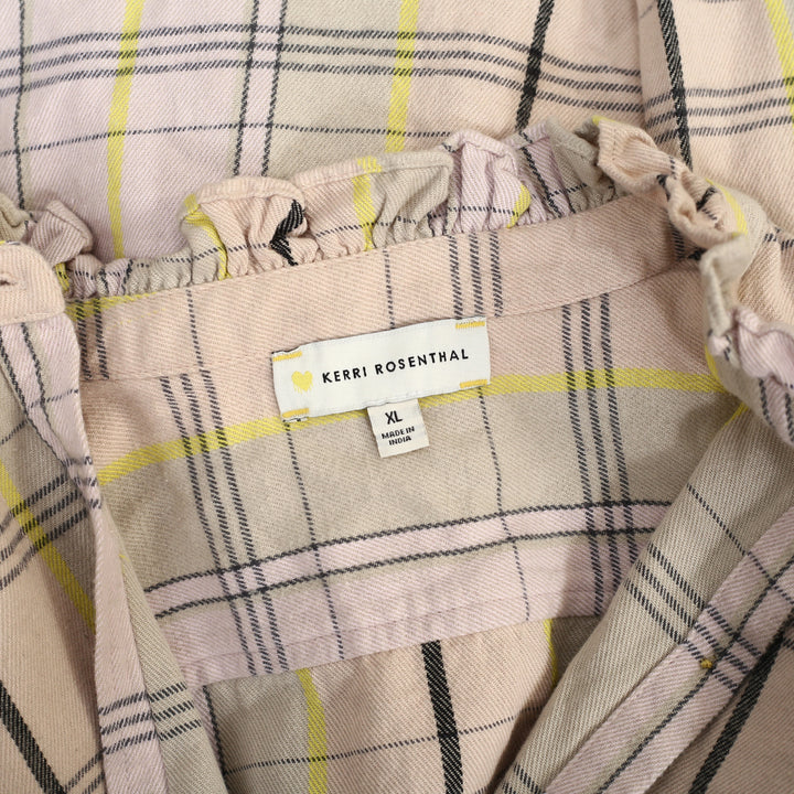 Kerri Rosenthal Flannel Ruffle Cotton Shirt Tunic Top