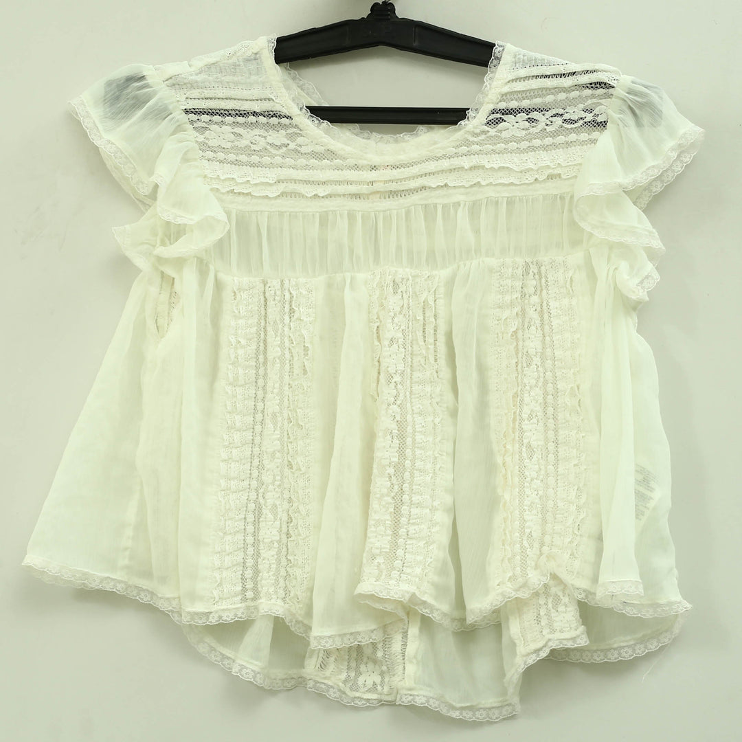 Free People Sun Drenched Sheer Lace Cropped Blouse Top