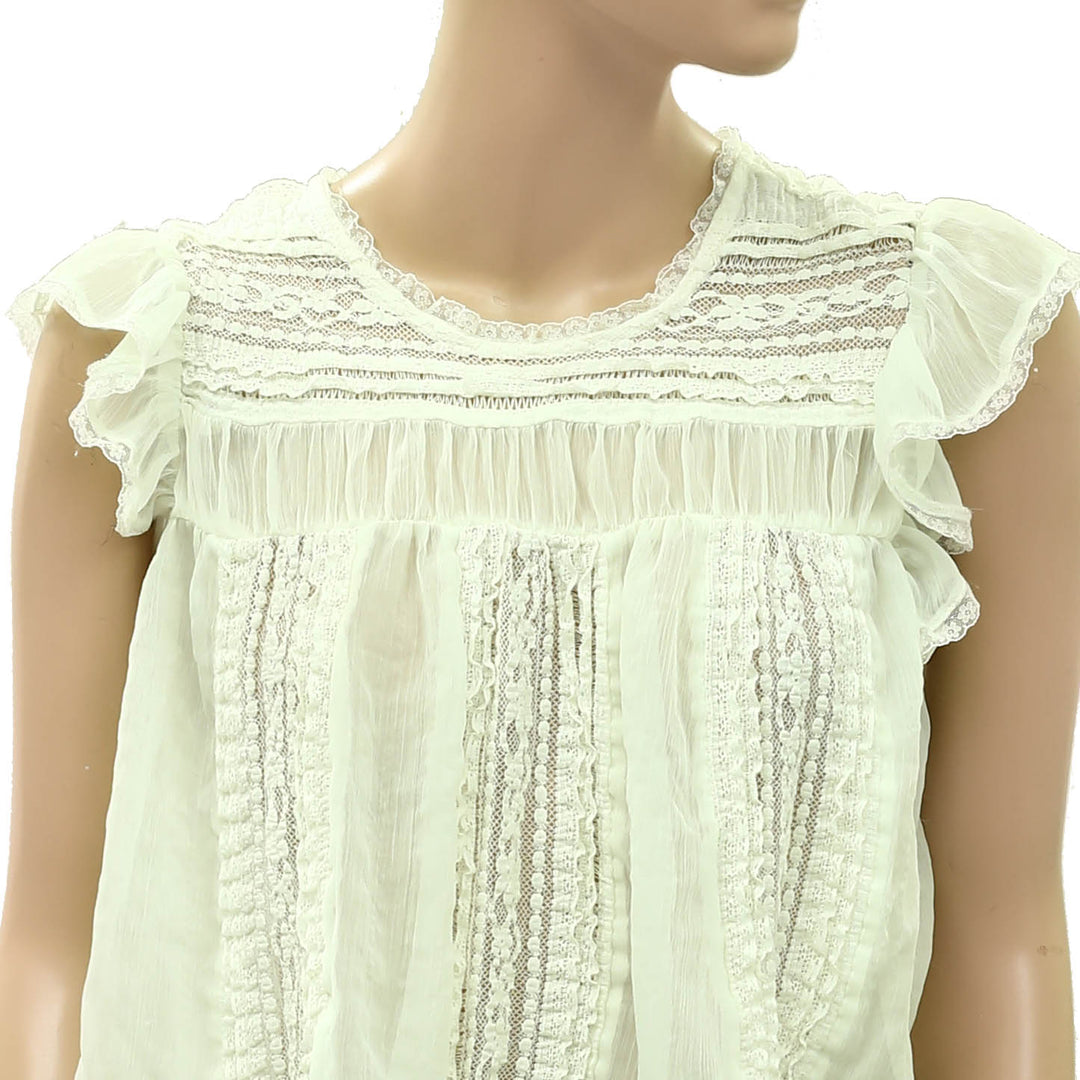 Free People Sun Drenched Sheer Lace Cropped Blouse Top