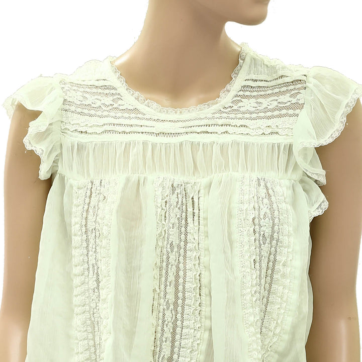 Free People Sun Drenched Sheer Lace Cropped Blouse Top