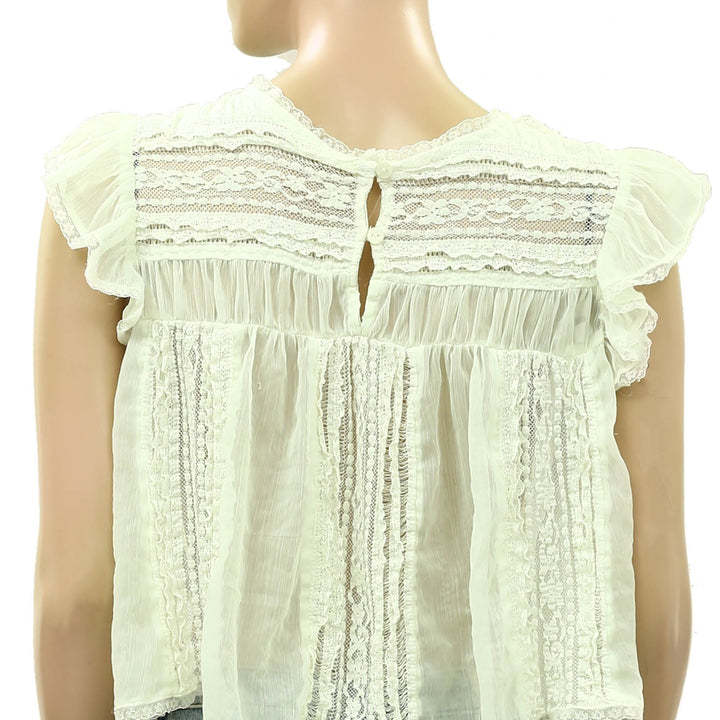 Free People Sun Drenched Sheer Lace Cropped Blouse Top