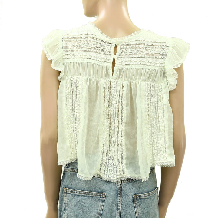 Free People Sun Drenched Sheer Lace Cropped Blouse Top