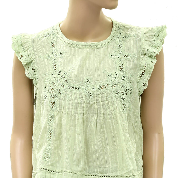 By Anthropologie Crochet Lace Flutter Blouse Top