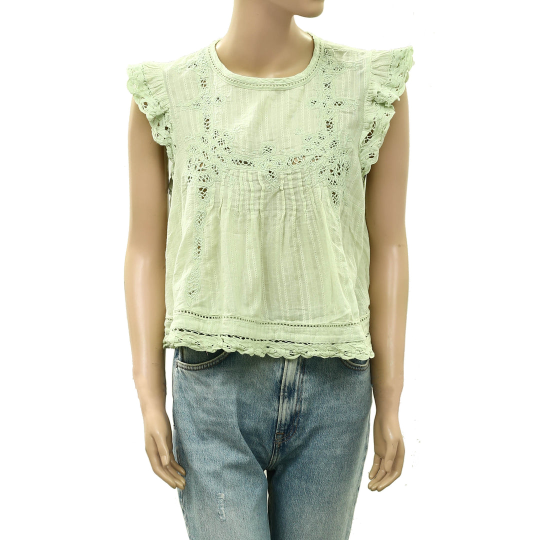 By Anthropologie Crochet Lace Flutter Blouse Top