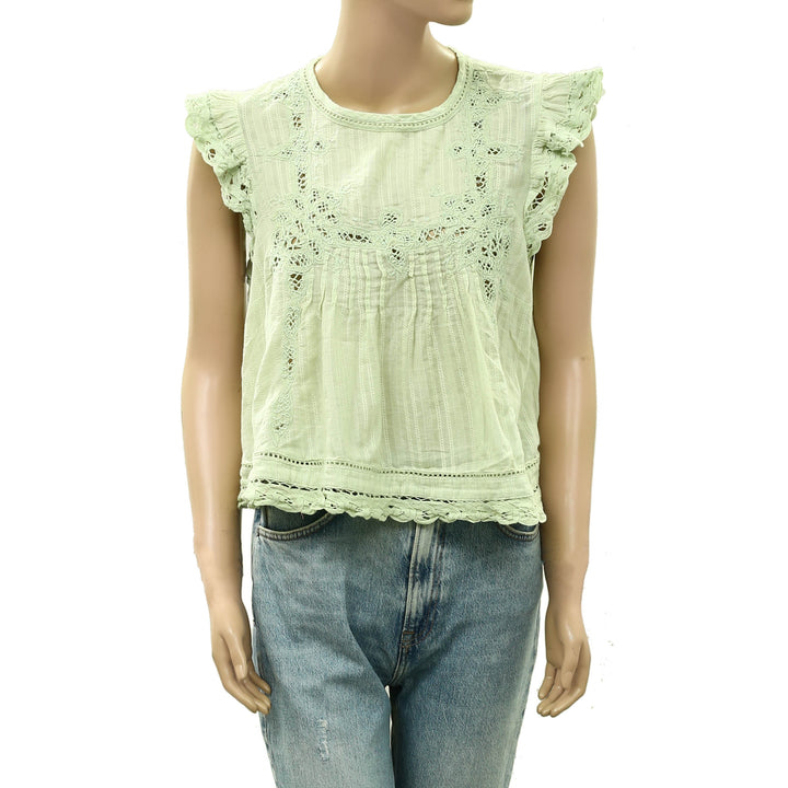 By Anthropologie Crochet Lace Flutter Blouse Top
