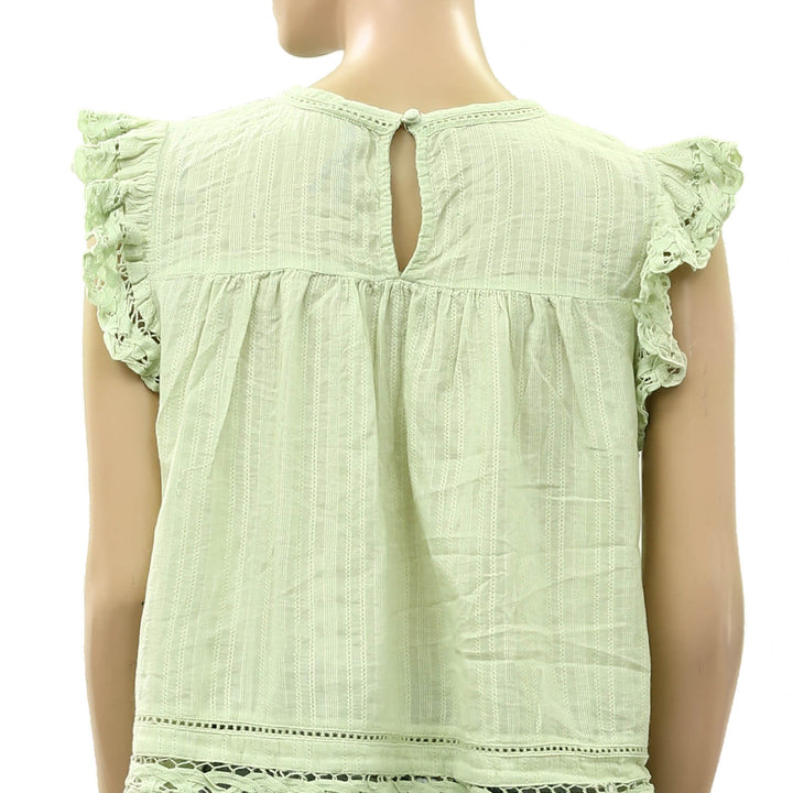 By Anthropologie Crochet Lace Flutter Blouse Top