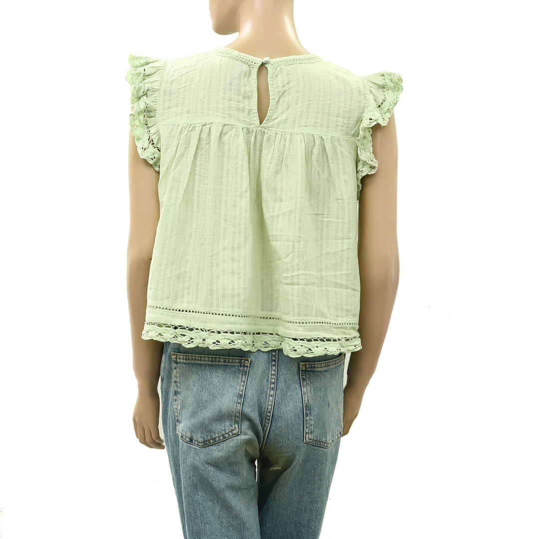 By Anthropologie Crochet Lace Flutter Blouse Top