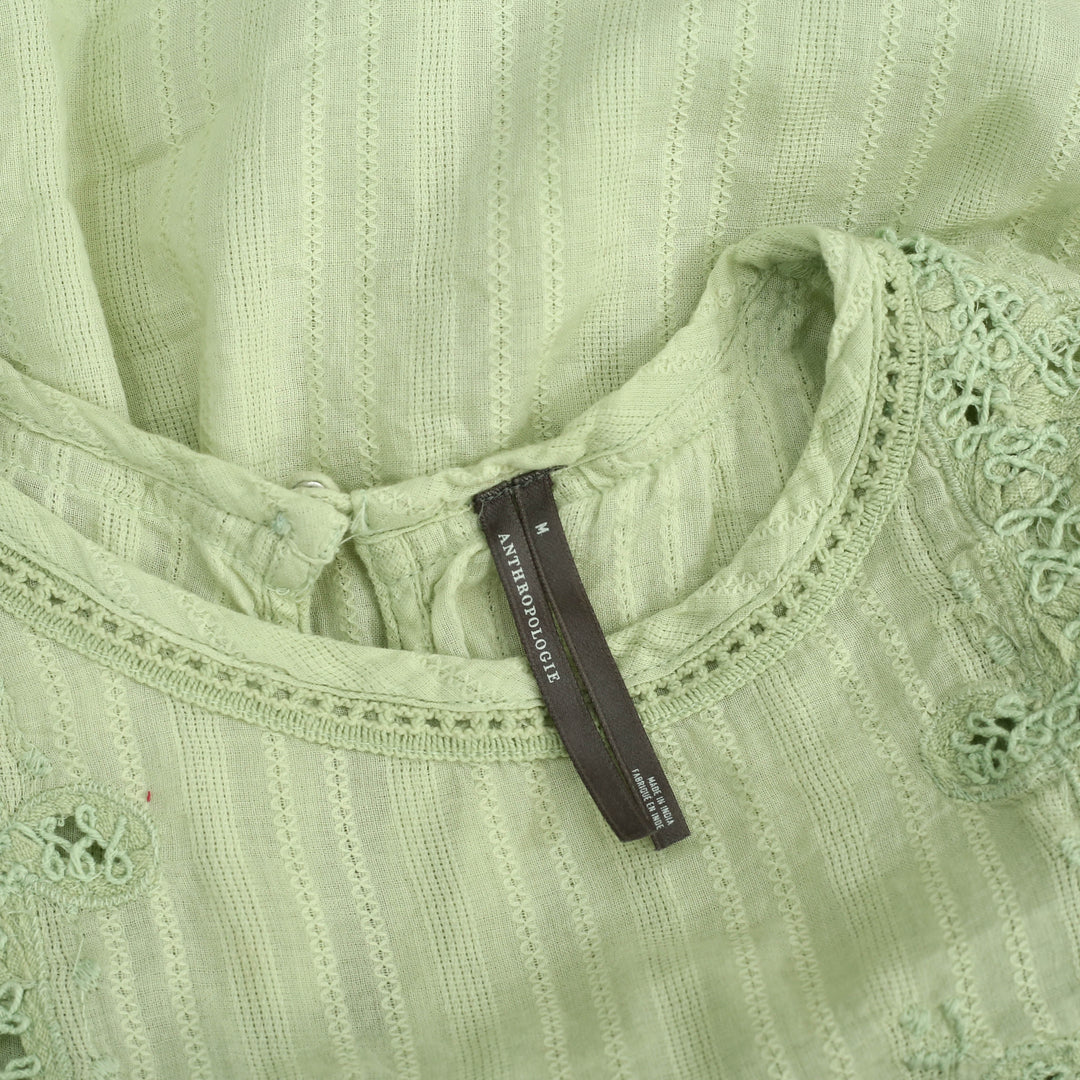 By Anthropologie Crochet Lace Flutter Blouse Top