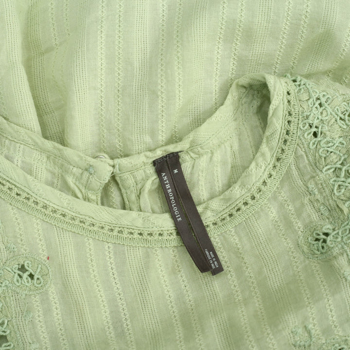 By Anthropologie Crochet Lace Flutter Blouse Top