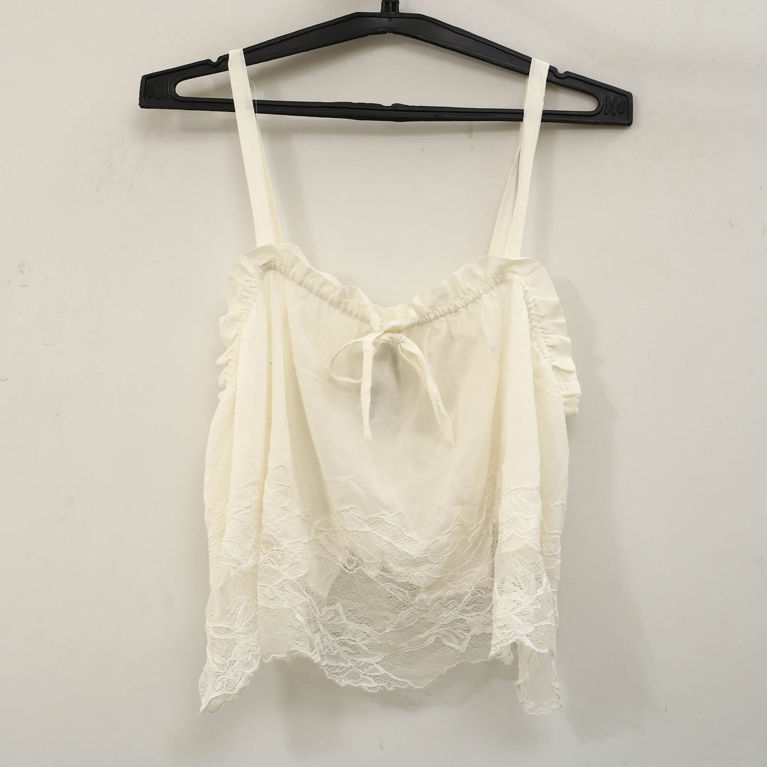 By Anthropologie Sheer Ruffle Floral Lace Cropped Cami Tank Top
