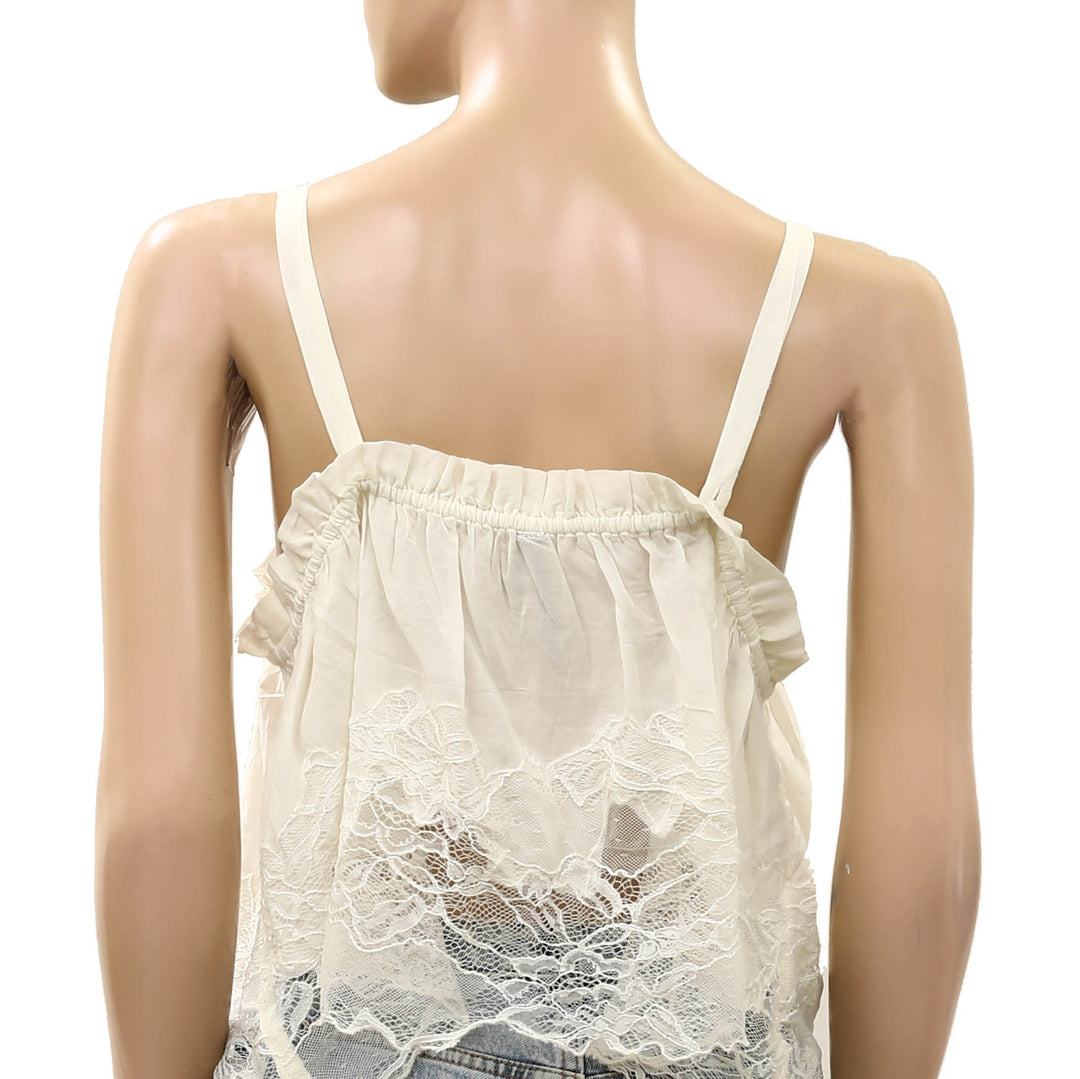 By Anthropologie Sheer Ruffle Floral Lace Cropped Cami Tank Top