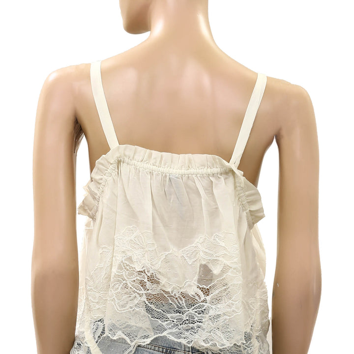 By Anthropologie Sheer Ruffle Floral Lace Cropped Cami Tank Top