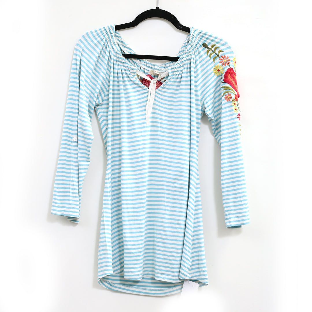 Caite Anthropologie Floral Embroidered Tunic Top