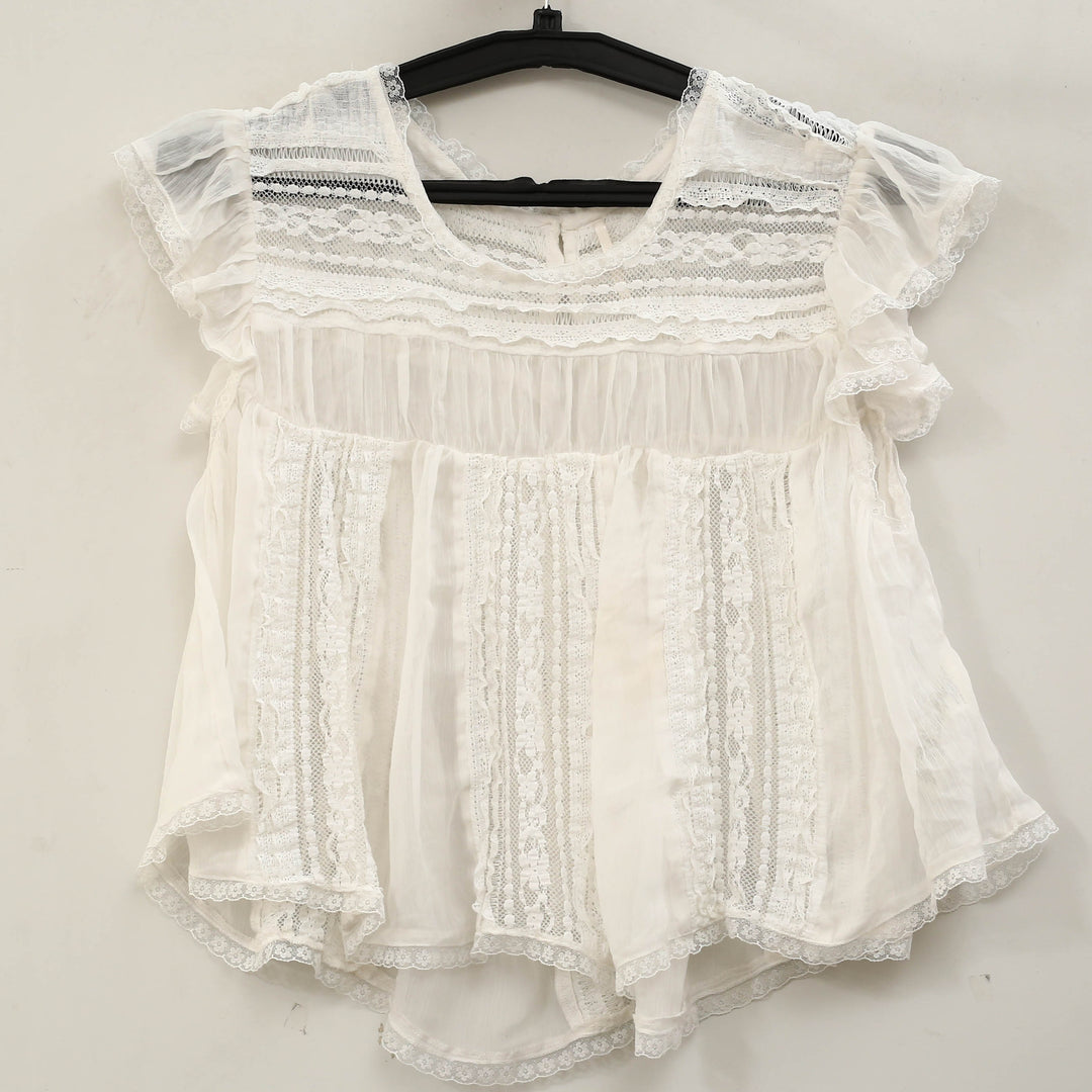Free People Sun Drenched Sheer Lace Cropped Blouse Top