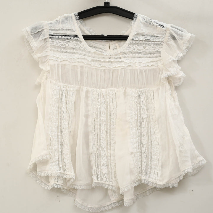Free People Sun Drenched Sheer Lace Cropped Blouse Top