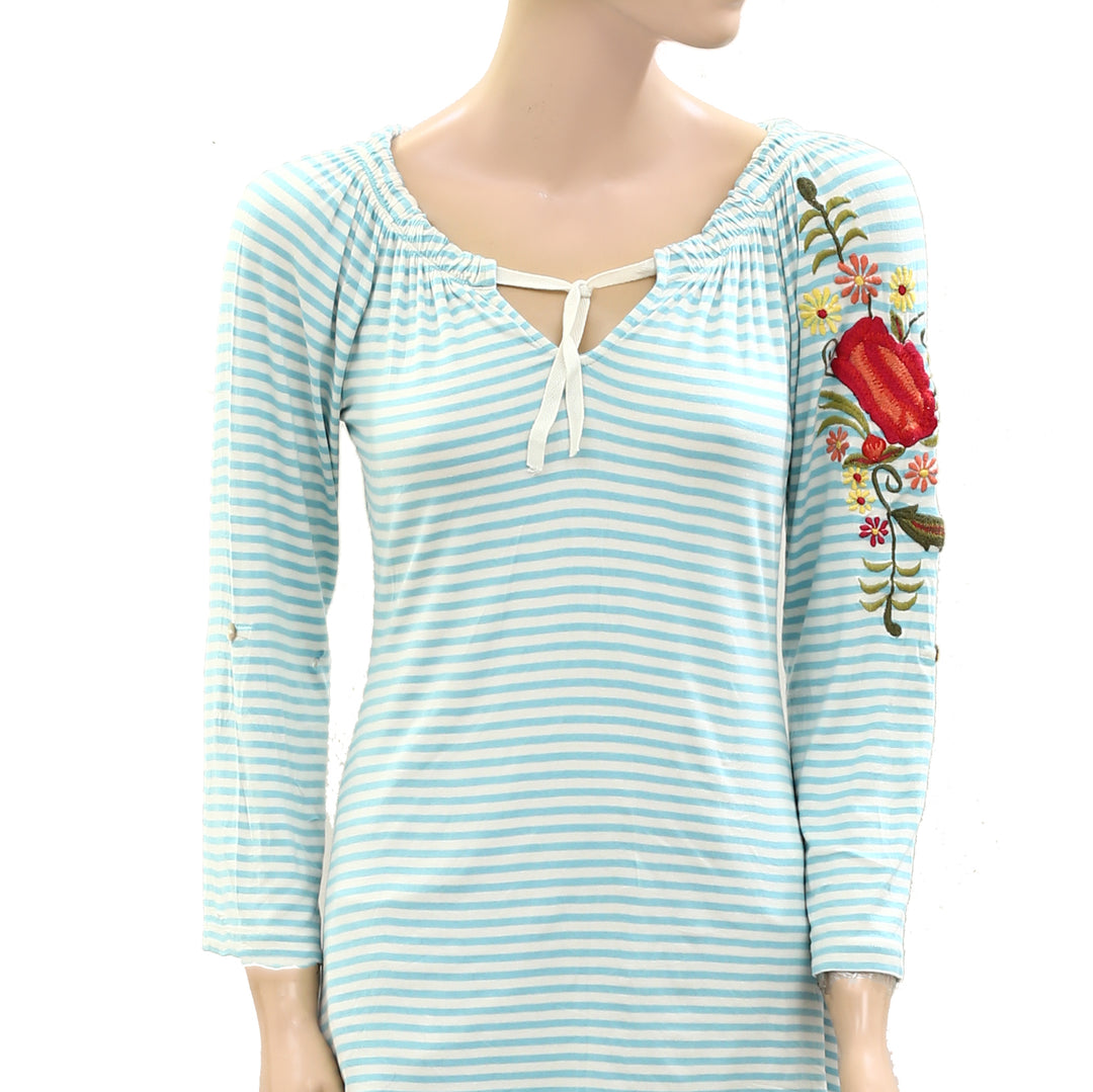 Caite Anthropologie Floral Embroidered Tunic Top