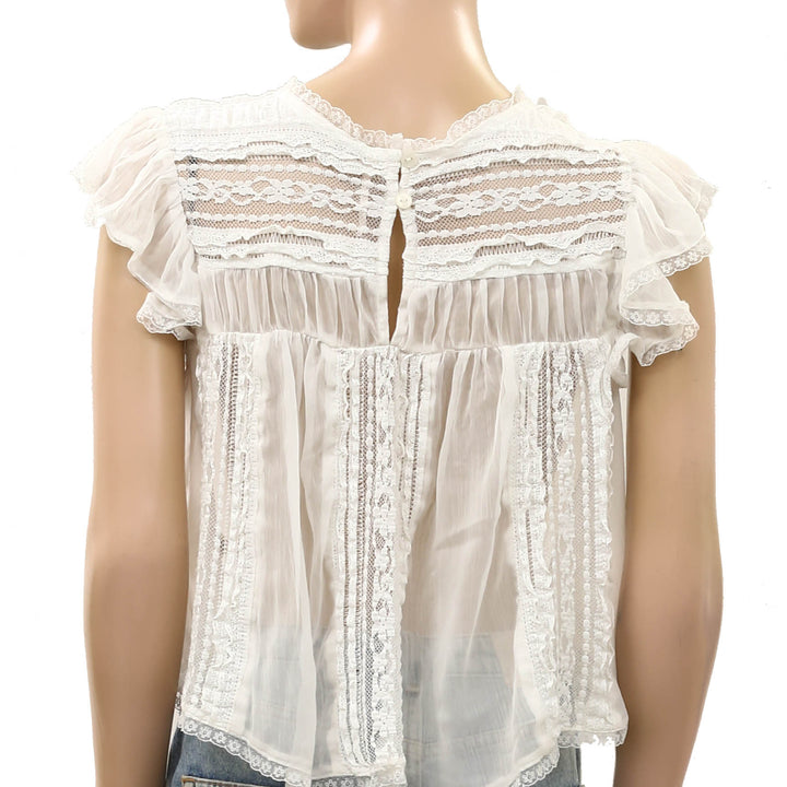 Free People Sun Drenched Sheer Lace Cropped Blouse Top