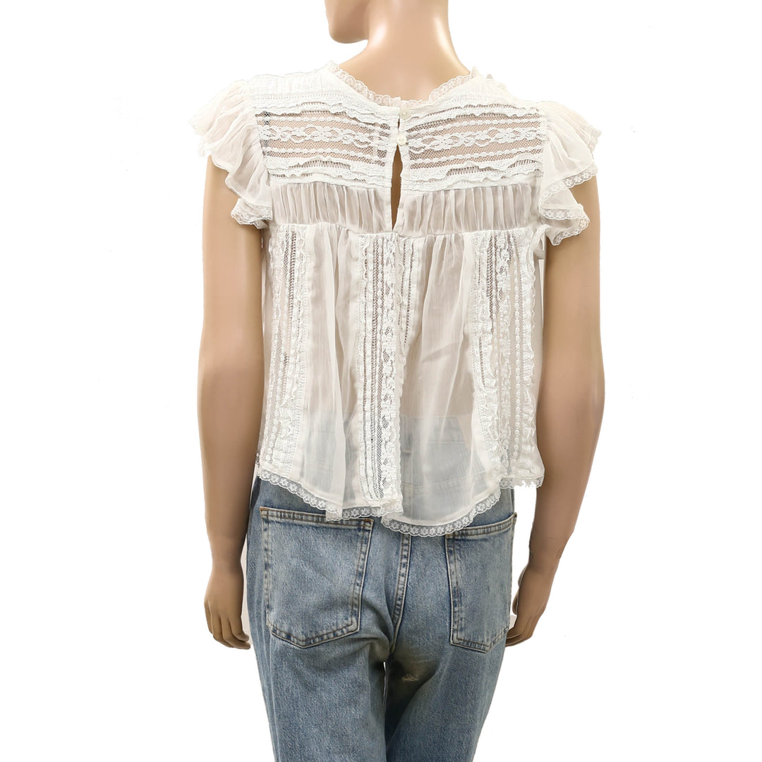 Free People Sun Drenched Sheer Lace Cropped Blouse Top