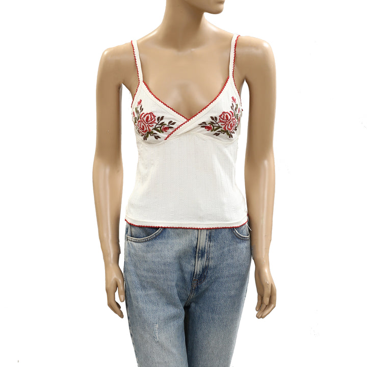 Free People Floral Embroidered Tank Cami Blouse Top