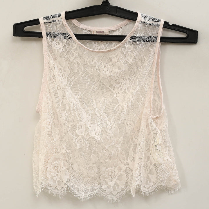 By Anthropologie LyreBird Sheer Floral Lace Swing Cropped Tank Top