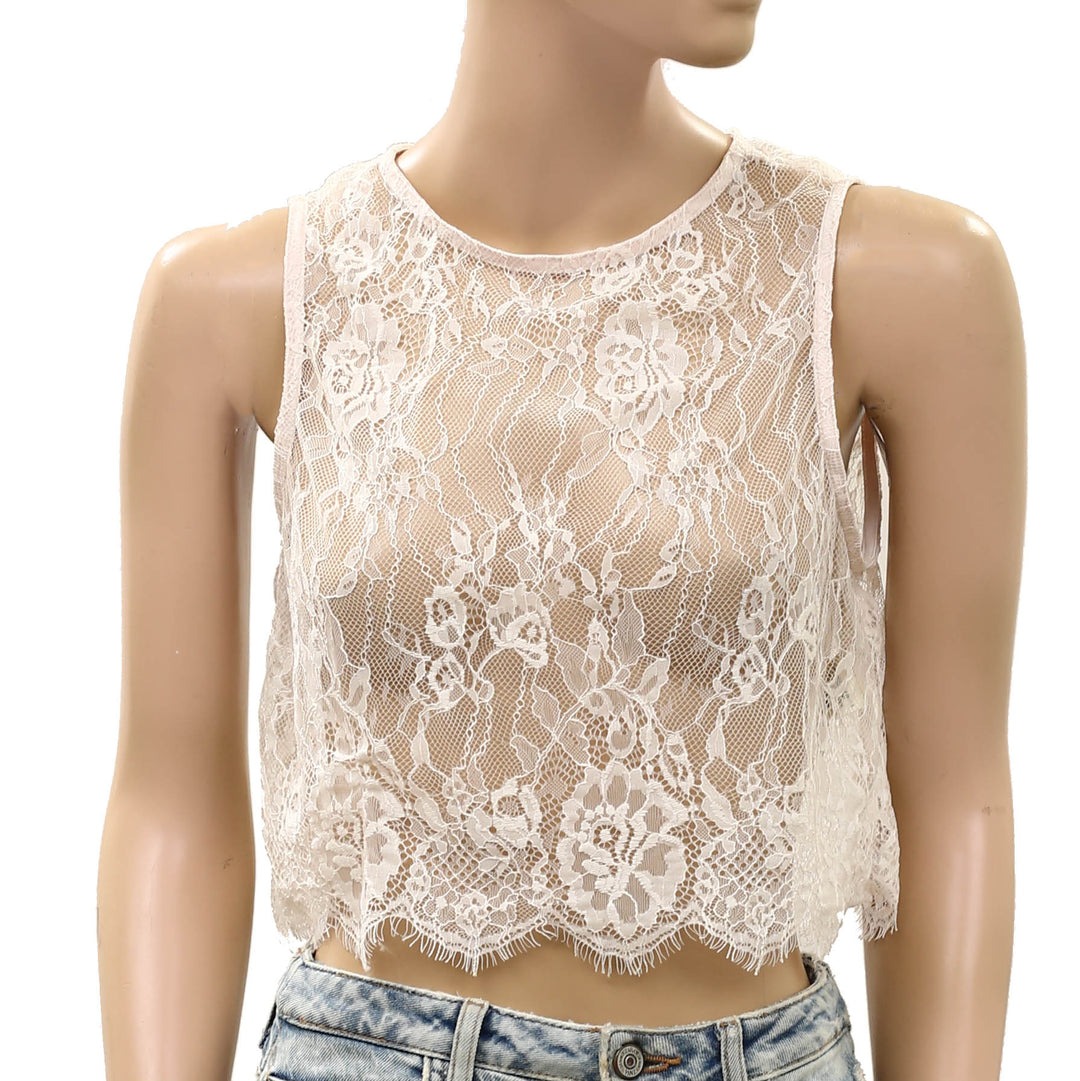 By Anthropologie LyreBird Sheer Floral Lace Swing Cropped Tank Top