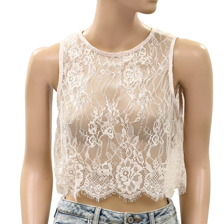 By Anthropologie LyreBird Sheer Floral Lace Swing Cropped Tank Top