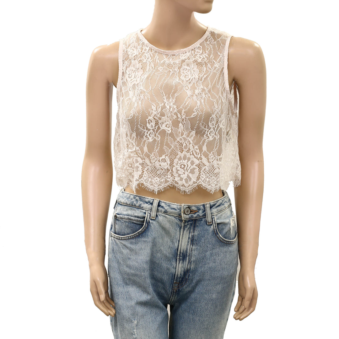 By Anthropologie LyreBird Sheer Floral Lace Swing Cropped Tank Top