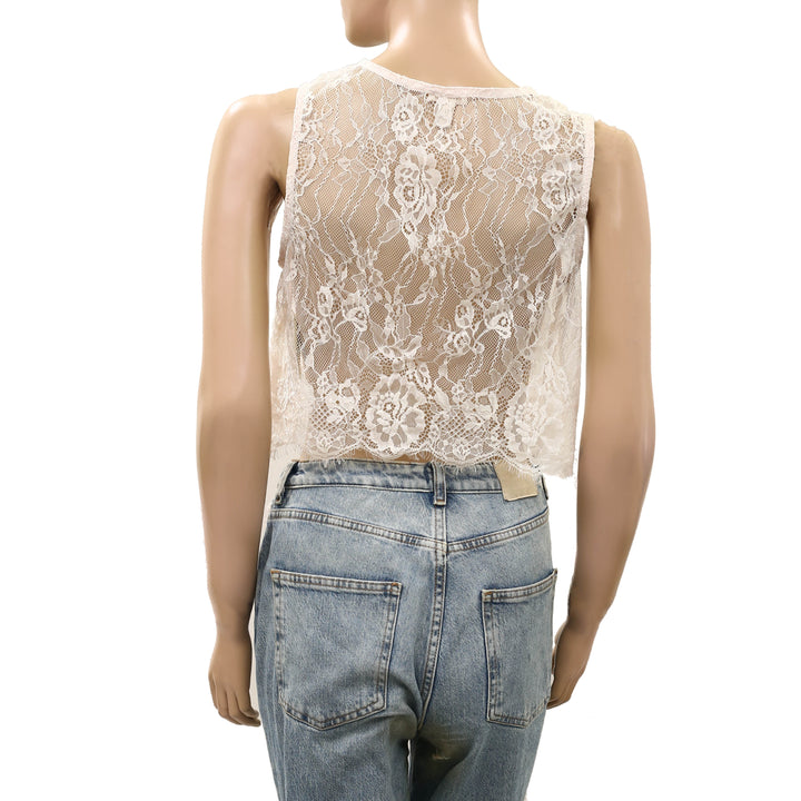 By Anthropologie LyreBird Sheer Floral Lace Swing Cropped Tank Top