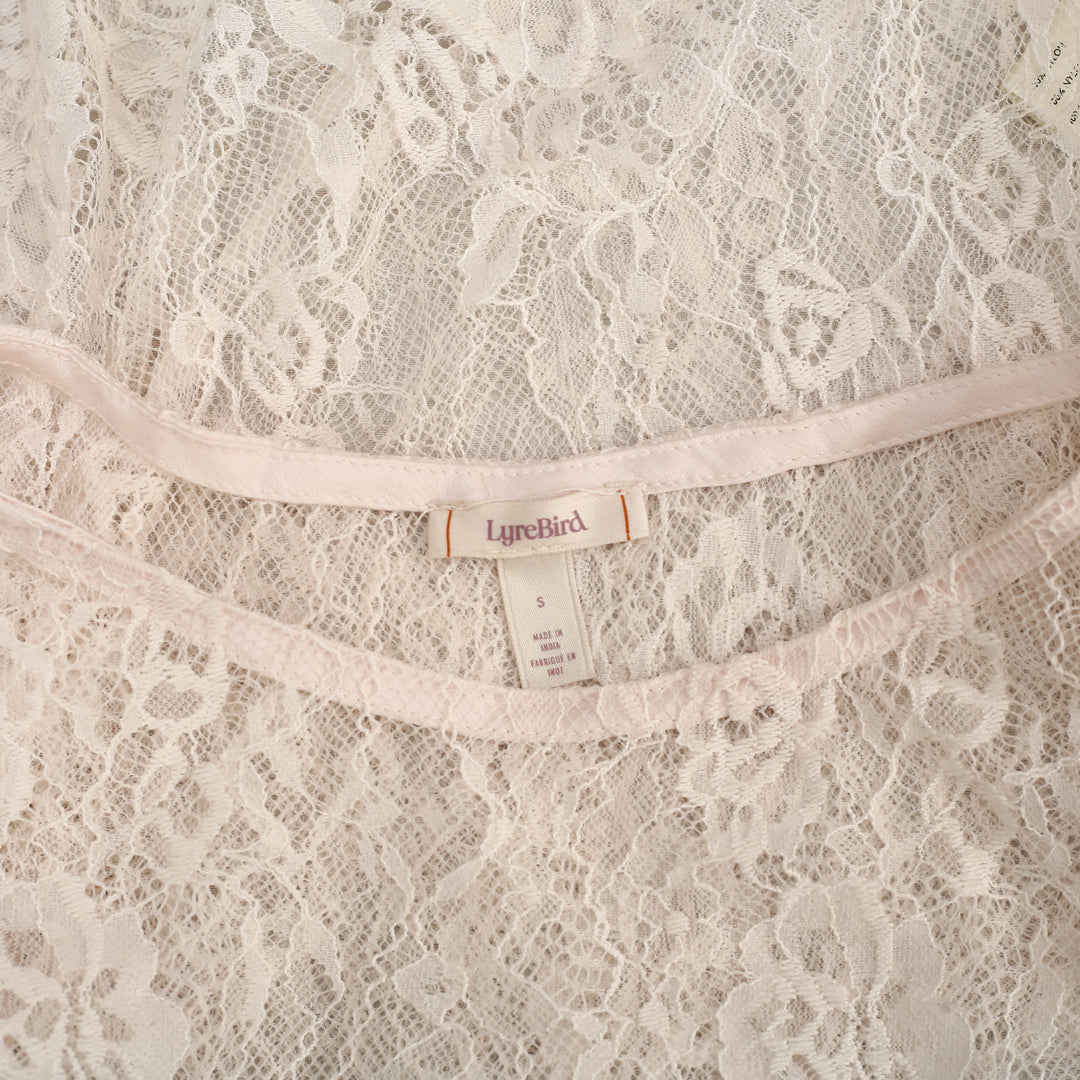 By Anthropologie LyreBird Sheer Floral Lace Swing Cropped Tank Top