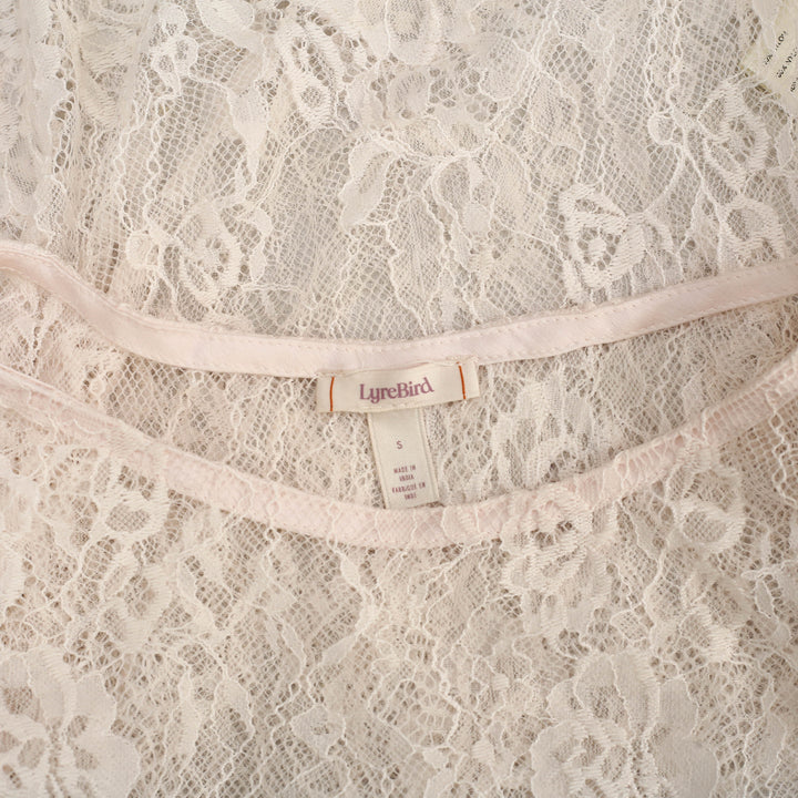 By Anthropologie LyreBird Sheer Floral Lace Swing Cropped Tank Top