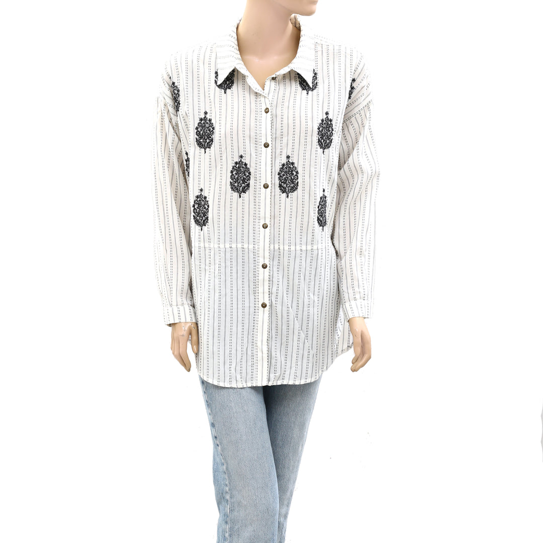 Anthropologie Aubrey Striped Buttondown Tunic Shirt Top