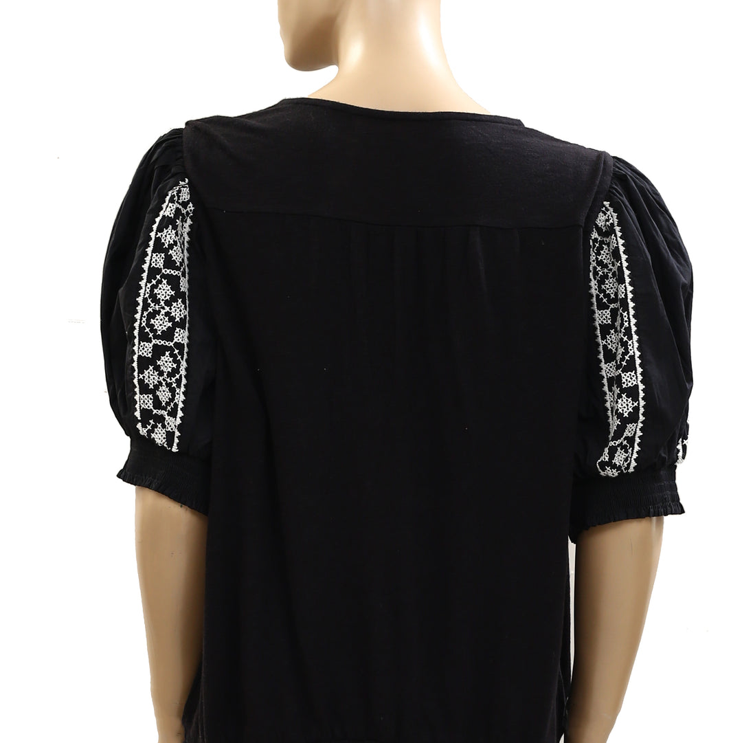 By Anthropologie Puff-Sleeve Embroidered Blouse Top