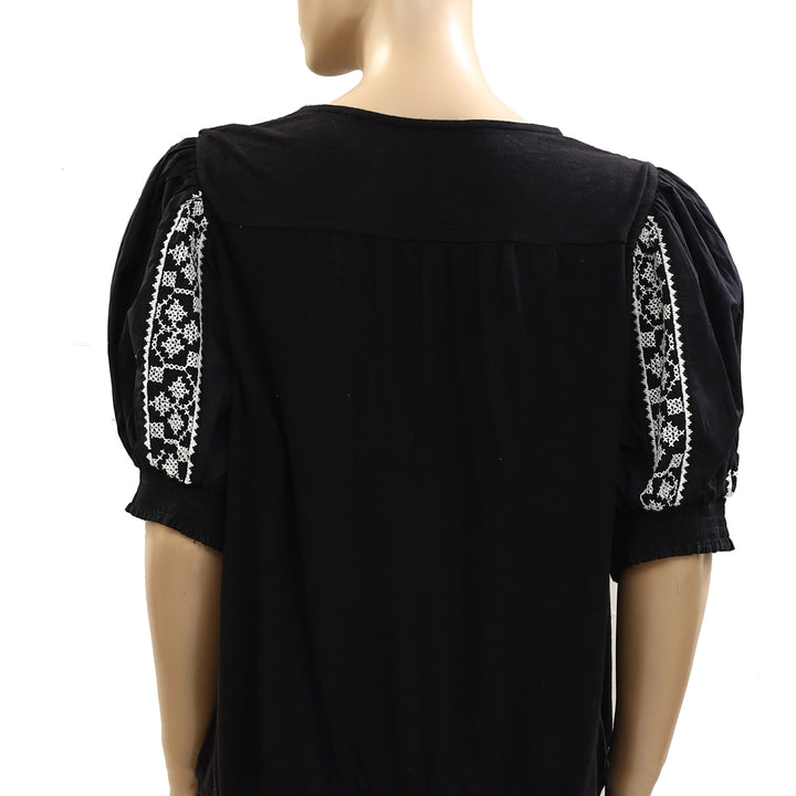 By Anthropologie Puff-Sleeve Embroidered Blouse Top