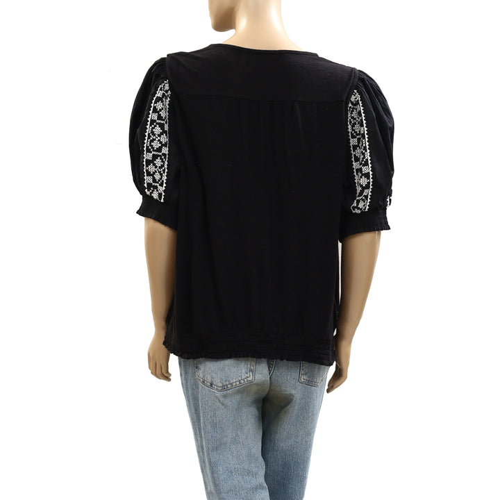 By Anthropologie Puff-Sleeve Embroidered Blouse Top