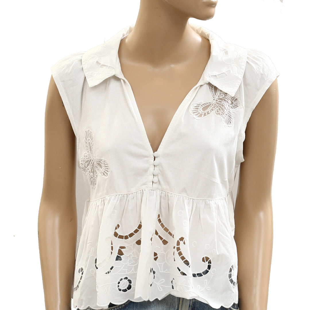 By Anthropologie Cutwork Babydoll Blouse Tank Top