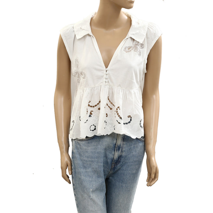 By Anthropologie Cutwork Babydoll Blouse Tank Top