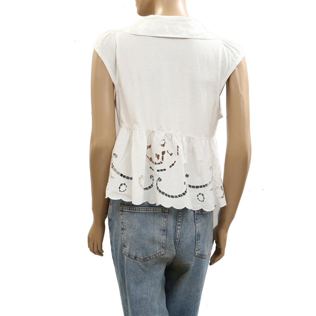 By Anthropologie Cutwork Babydoll Blouse Tank Top