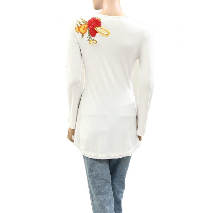 Caite Anthropologie Floral Embroidered Tunic Top