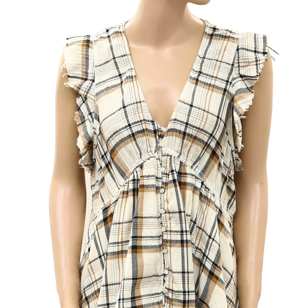 By Anthropologie Pilcro Flutter-Sleeve Buttondown Mini Dress
