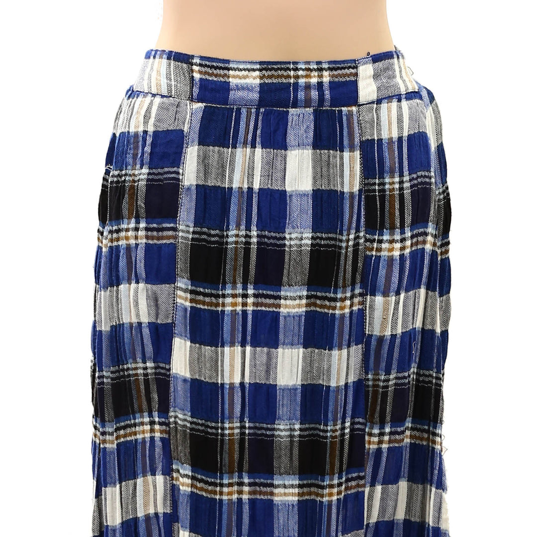Free People Bordeaux Plaid Print Maxi Skirt