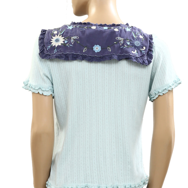 Free People Collared Pointelle T-shirt Blouse Top
