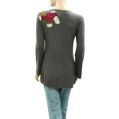 Caite Anthropologie Floral Embroidered Tunic Top