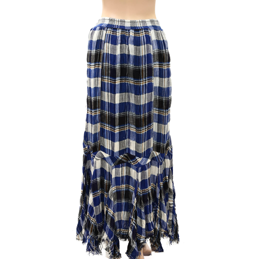 Free People Bordeaux Plaid Print Maxi Skirt