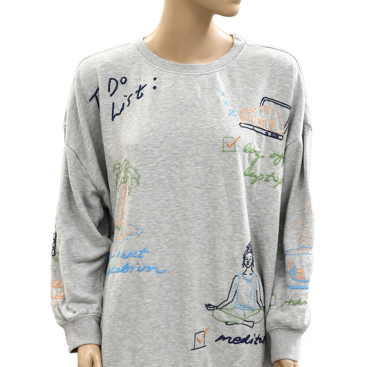By Anthropologie Embroidered Crew-Neck Sweatshirt Top