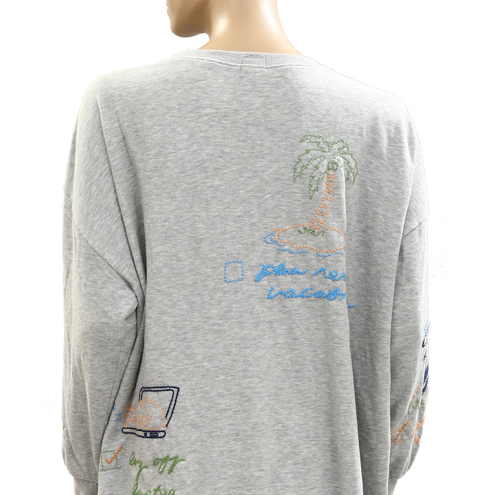 By Anthropologie Embroidered Crew-Neck Sweatshirt Top