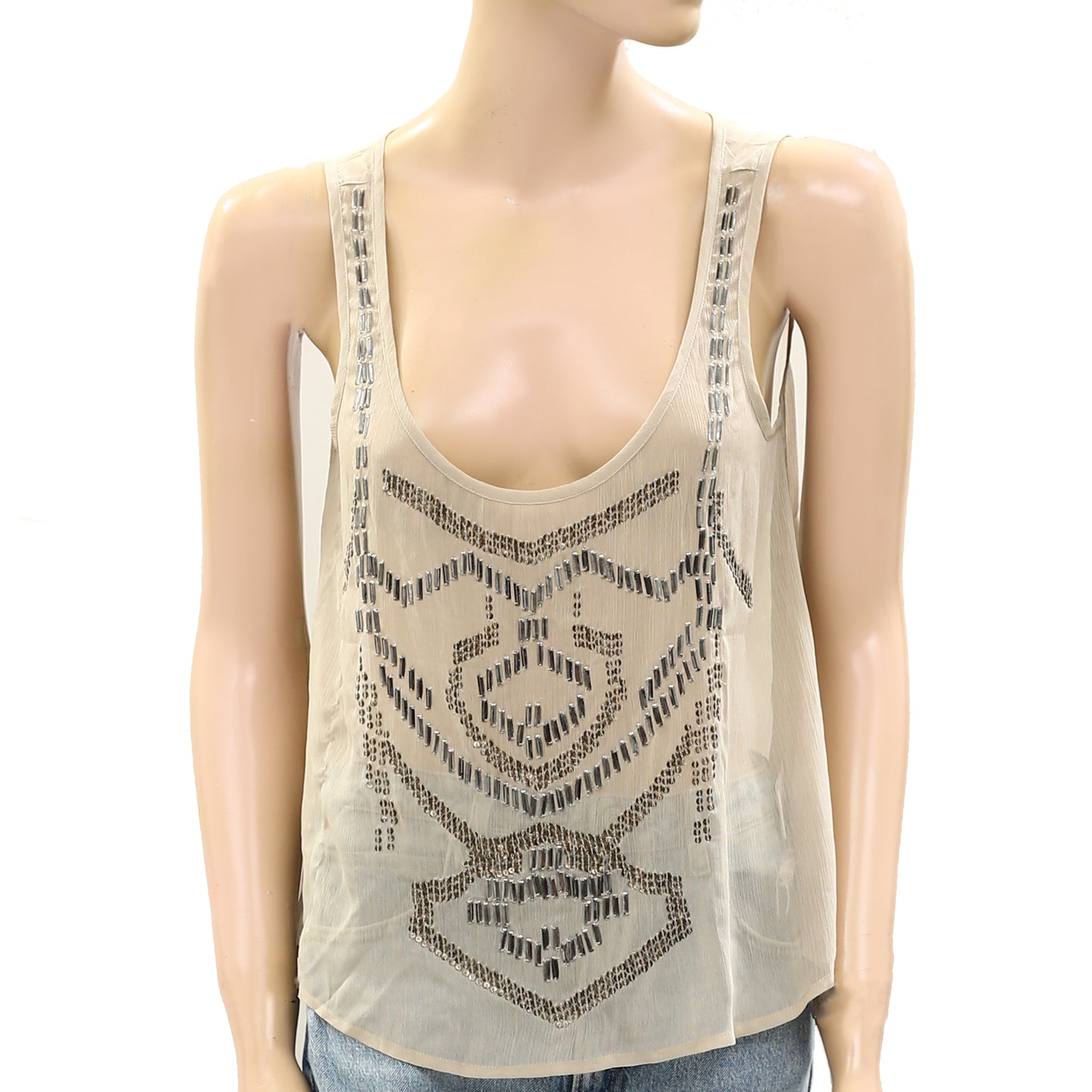 Pins And Needles Urban Outfitters Embellished Chiffon Tank Top
