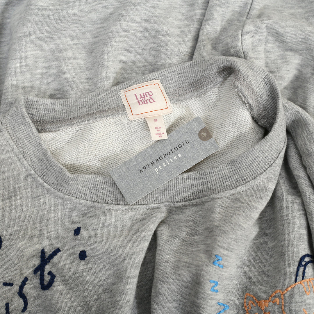 By Anthropologie Embroidered Crew-Neck Sweatshirt Top