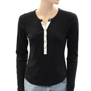Pilcro Anthropologie Andie Ribbed Henley Blouse Top