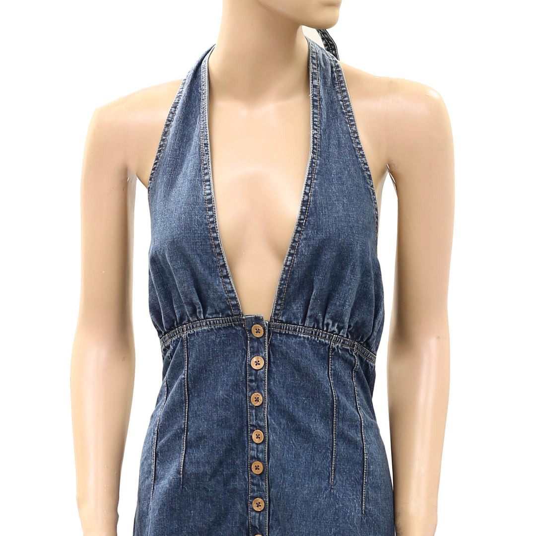 Free People We The Free Delilah Denim Shortalls Romper Dress